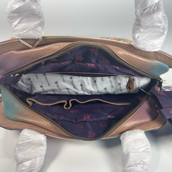 NEW - Anuschka Multi Compartment Hand Painted Leather Satchel - Henna Floral - Picture 10 of 14
